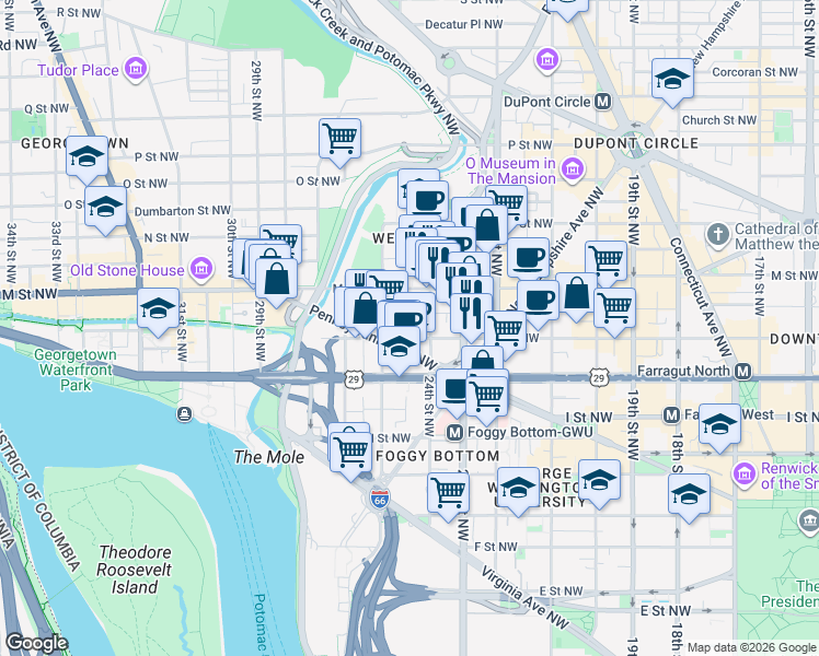 map of restaurants, bars, coffee shops, grocery stores, and more near 101 Independence Avenue Southeast in Washington