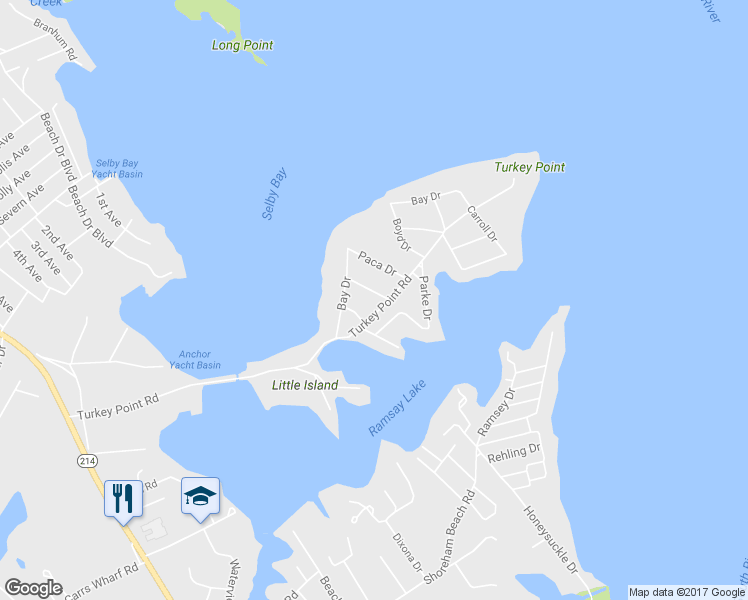 map of restaurants, bars, coffee shops, grocery stores, and more near 1176 Turkey Point Road in Edgewater
