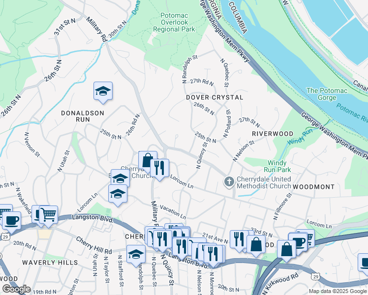 map of restaurants, bars, coffee shops, grocery stores, and more near 4031 Nelly Custis Drive in Arlington
