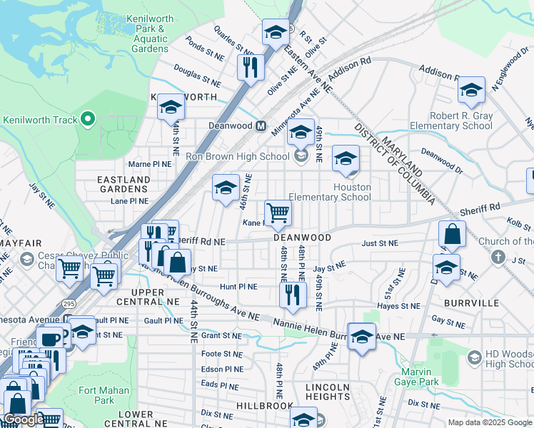 map of restaurants, bars, coffee shops, grocery stores, and more near 1016 47th Place Northeast in Washington