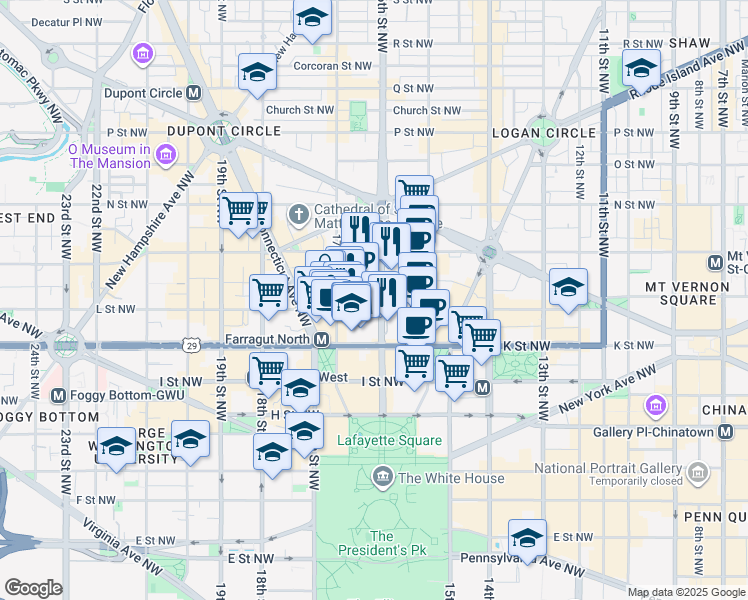 map of restaurants, bars, coffee shops, grocery stores, and more near 101 Independence Avenue Southeast in Washington