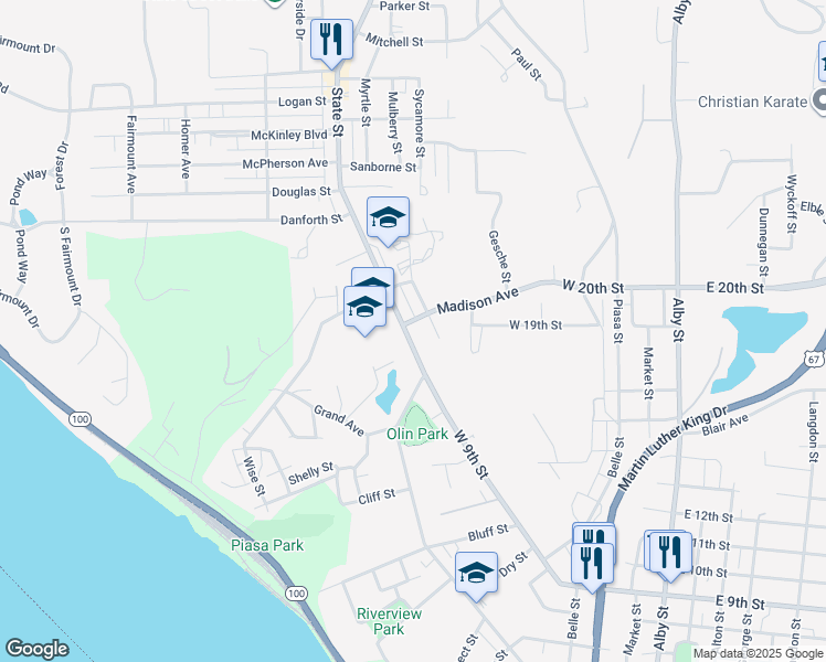 map of restaurants, bars, coffee shops, grocery stores, and more near 1333 State Street in Alton
