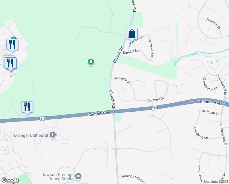 map of restaurants, bars, coffee shops, grocery stores, and more near 14520 Delcastle Dr in Bowie