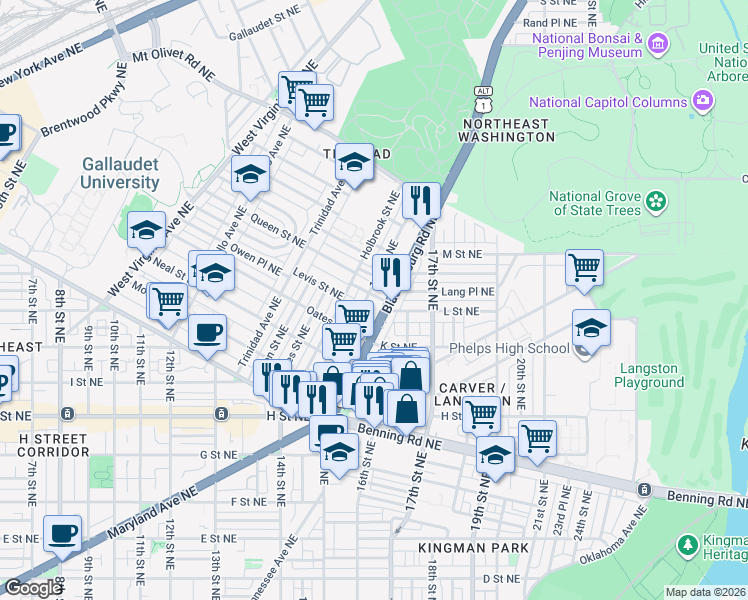 map of restaurants, bars, coffee shops, grocery stores, and more near 101 Independence Avenue Southeast in Washington