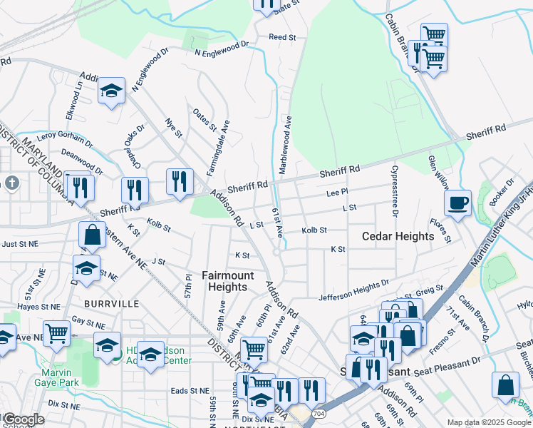 map of restaurants, bars, coffee shops, grocery stores, and more near 101 Independence Avenue Southeast in Washington