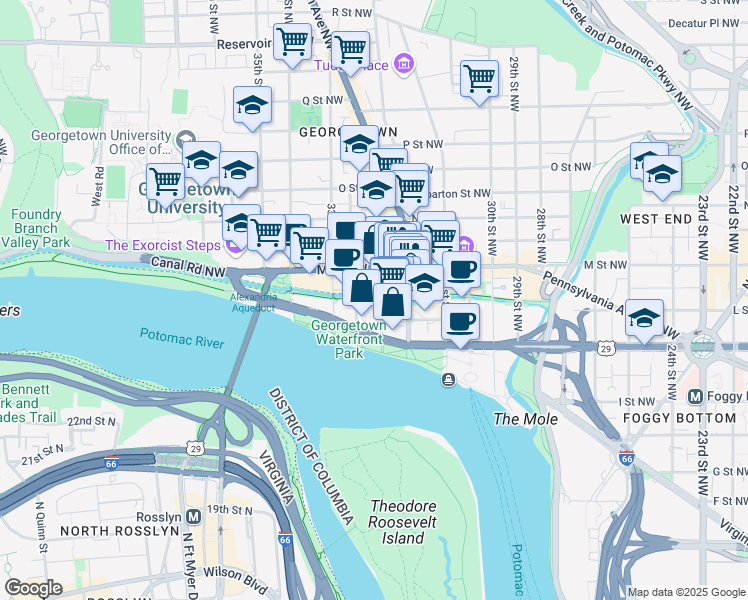 map of restaurants, bars, coffee shops, grocery stores, and more near 3225 Grace Street Northwest in Washington