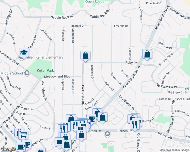 map of restaurants, bars, coffee shops, grocery stores, and more near 4980 Sapphire Drive in Colorado Springs