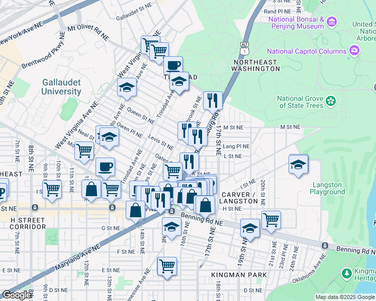 map of restaurants, bars, coffee shops, grocery stores, and more near 101 Independence Avenue Southeast in Washington