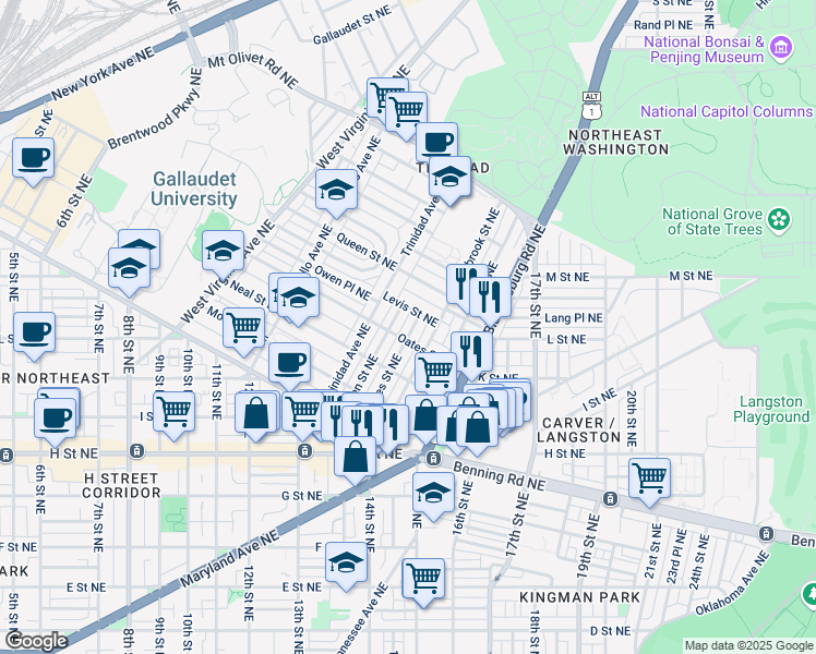 map of restaurants, bars, coffee shops, grocery stores, and more near 101 Independence Avenue Southeast in Washington