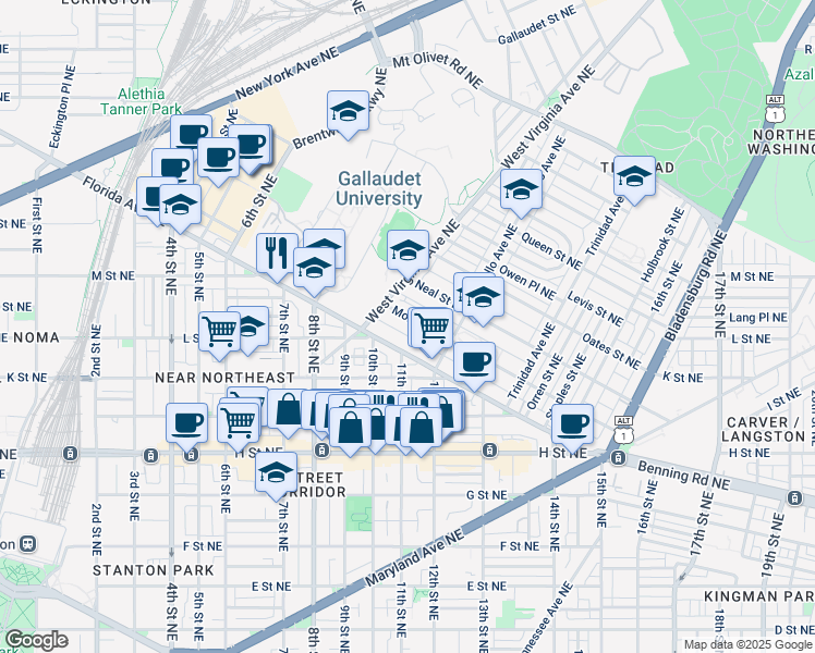 map of restaurants, bars, coffee shops, grocery stores, and more near 101 Independence Avenue Southeast in Washington