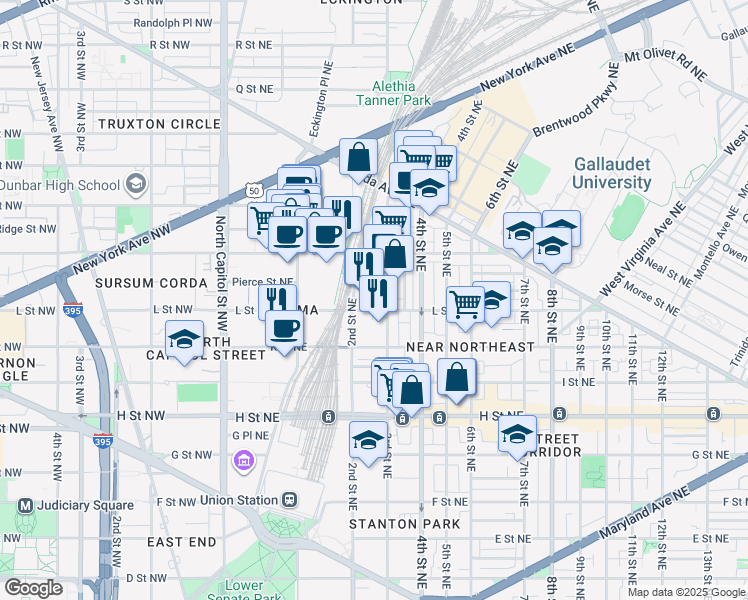 map of restaurants, bars, coffee shops, grocery stores, and more near 101 Independence Avenue Southeast in Washington