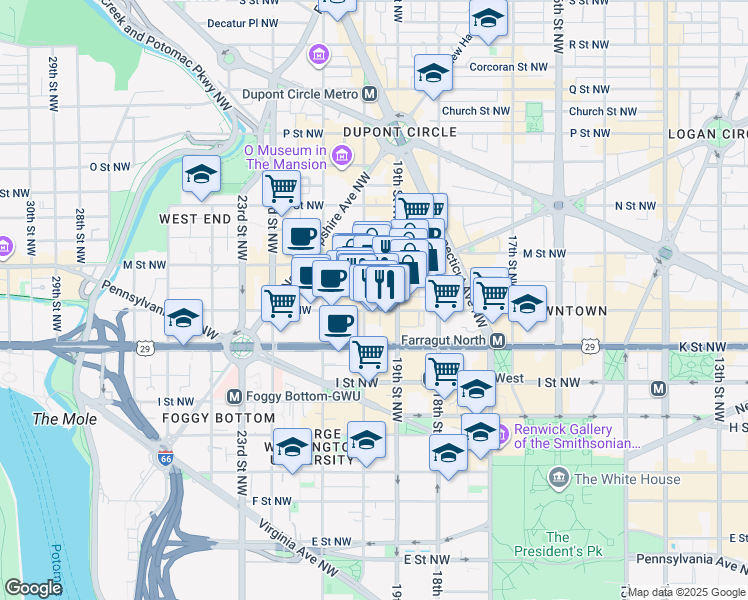 map of restaurants, bars, coffee shops, grocery stores, and more near 101 Independence Avenue Southeast in Washington
