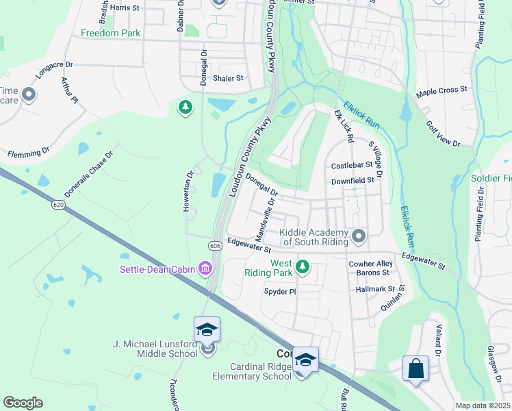 map of restaurants, bars, coffee shops, grocery stores, and more near 25776 Kaiser Place in Chantilly