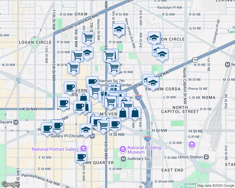 map of restaurants, bars, coffee shops, grocery stores, and more near 101 Independence Avenue Southeast in Washington