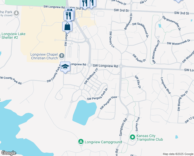 map of restaurants, bars, coffee shops, grocery stores, and more near 3182 Southwest Gardenia Street in Lee's Summit