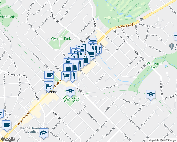 map of restaurants, bars, coffee shops, grocery stores, and more near 101 Independence Avenue Southeast in Washington