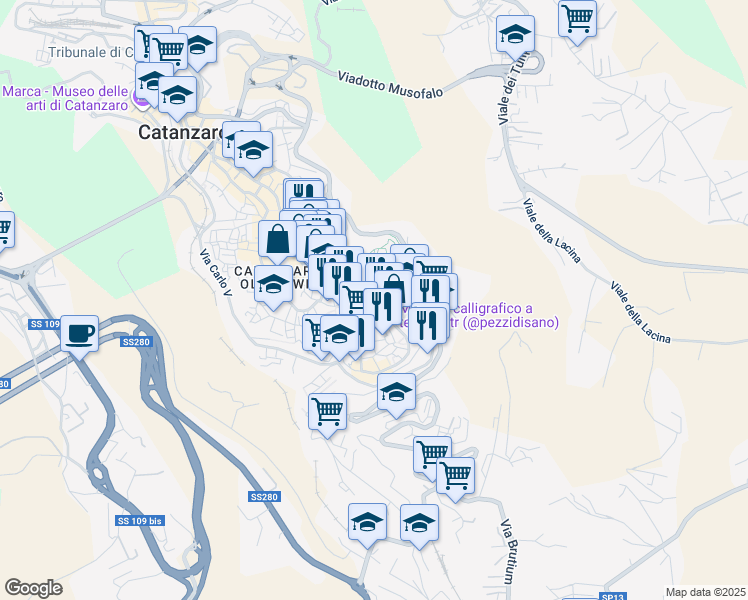 map of restaurants, bars, coffee shops, grocery stores, and more near 30 Rampa Carbonai in Catanzaro