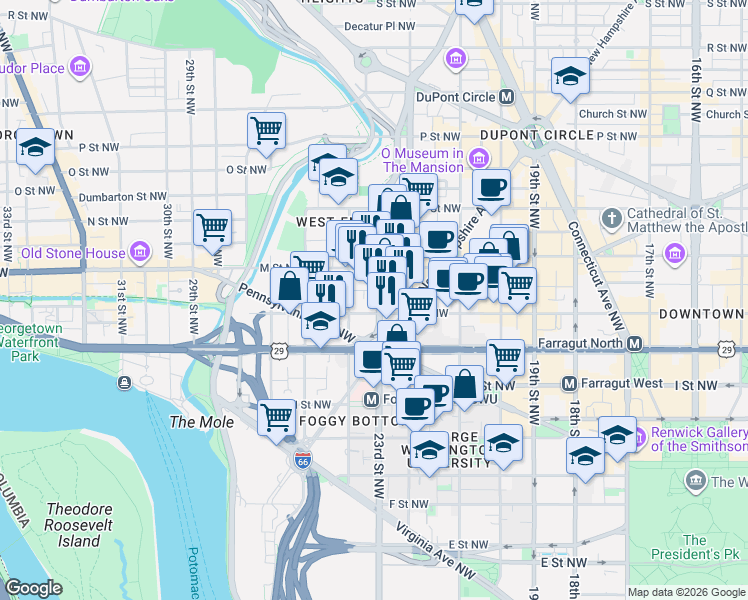 map of restaurants, bars, coffee shops, grocery stores, and more near 101 Independence Avenue Southeast in Washington