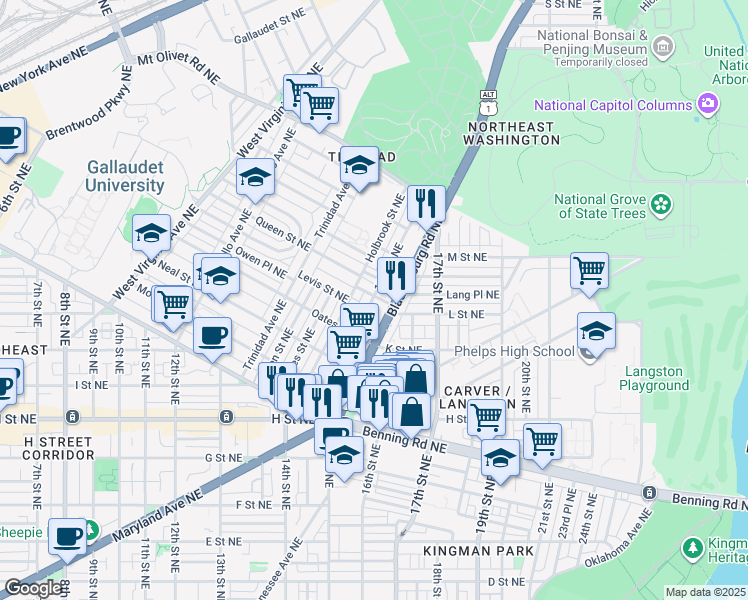 map of restaurants, bars, coffee shops, grocery stores, and more near 101 Independence Avenue Southeast in Washington