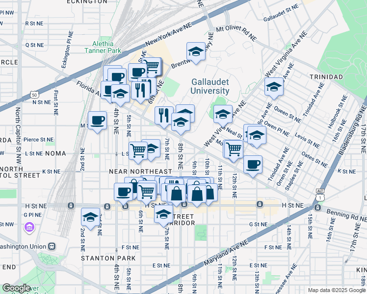 map of restaurants, bars, coffee shops, grocery stores, and more near 101 Independence Avenue Southeast in Washington