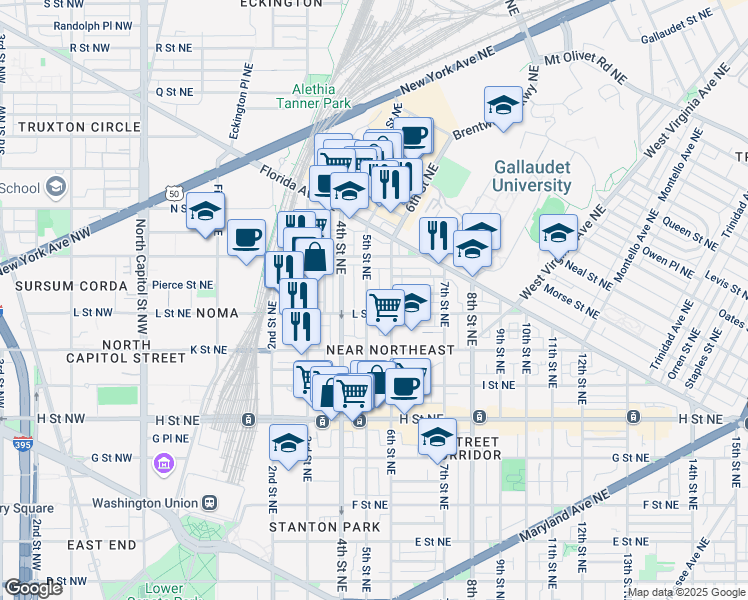 map of restaurants, bars, coffee shops, grocery stores, and more near 101 Independence Avenue Southeast in Washington