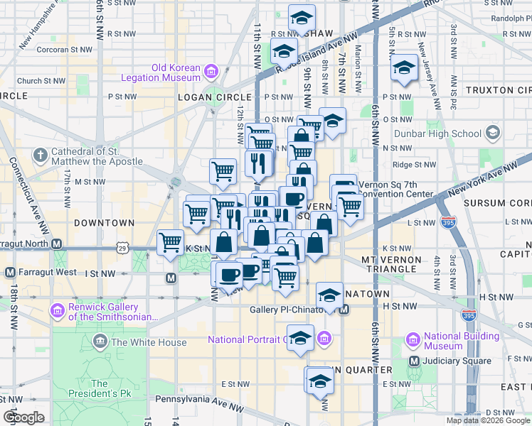 map of restaurants, bars, coffee shops, grocery stores, and more near 101 Independence Avenue Southeast in Washington