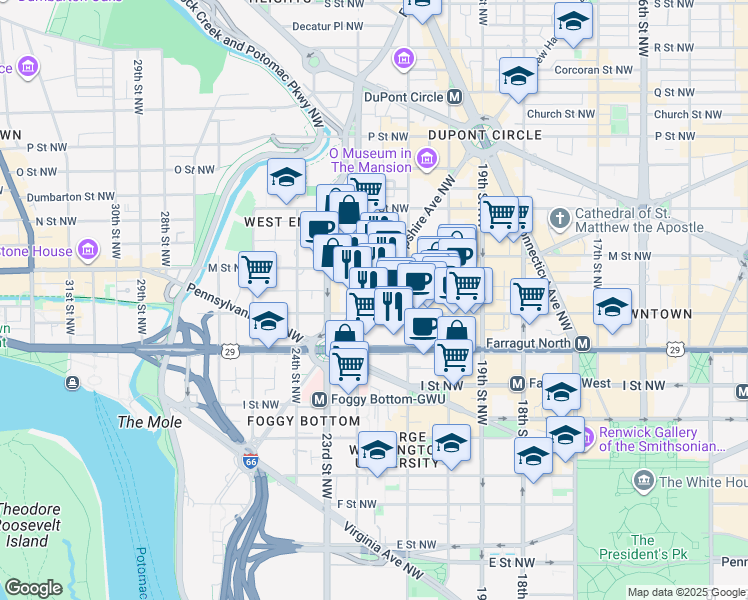 map of restaurants, bars, coffee shops, grocery stores, and more near 101 Independence Avenue Southeast in Washington