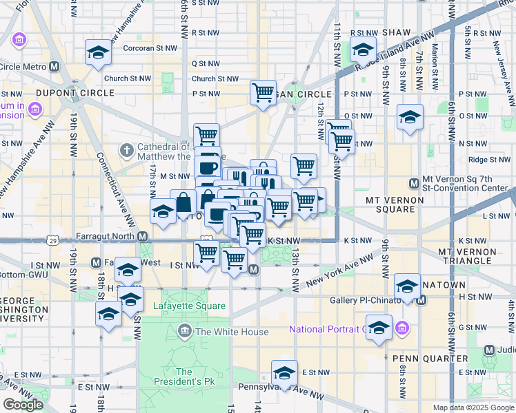 map of restaurants, bars, coffee shops, grocery stores, and more near 1121 14th Street Northwest in Washington