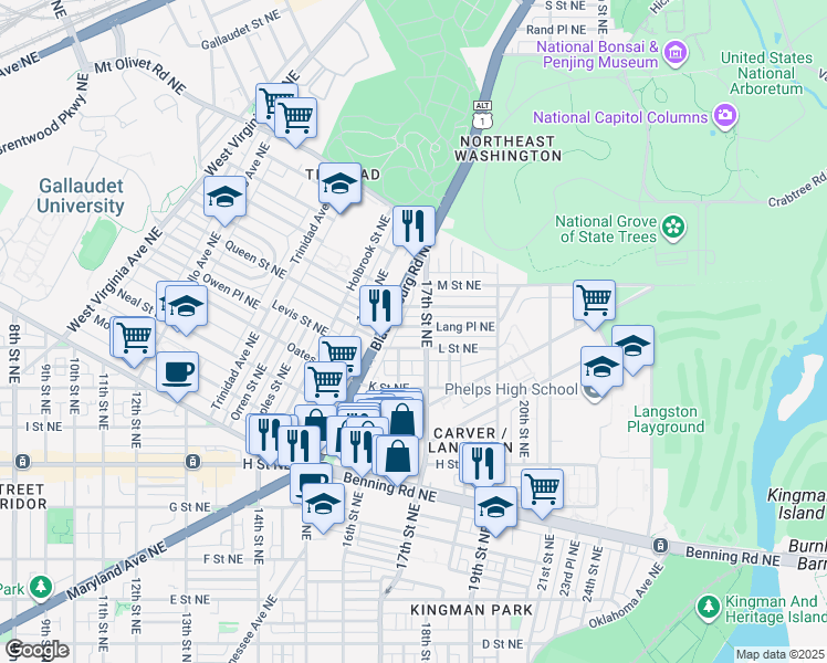 map of restaurants, bars, coffee shops, grocery stores, and more near 101 Independence Avenue Southeast in Washington