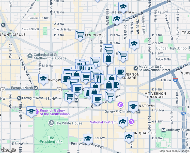 map of restaurants, bars, coffee shops, grocery stores, and more near 101 Independence Avenue Southeast in Washington
