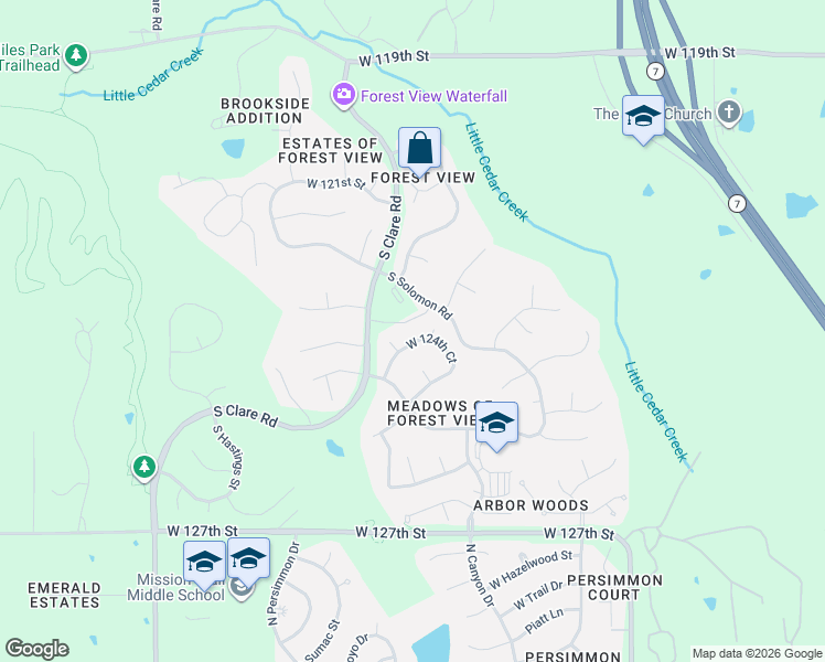 map of restaurants, bars, coffee shops, grocery stores, and more near 23884 West 124th Court in Olathe