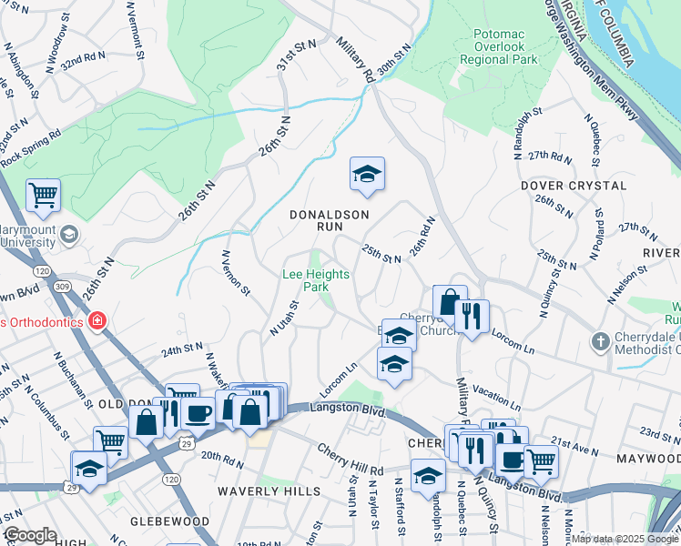 map of restaurants, bars, coffee shops, grocery stores, and more near 4290 Vacation Lane in Arlington