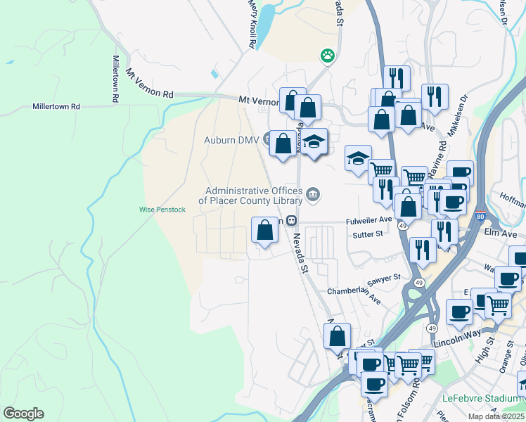 map of restaurants, bars, coffee shops, grocery stores, and more near 11661 Blocker Drive in Auburn