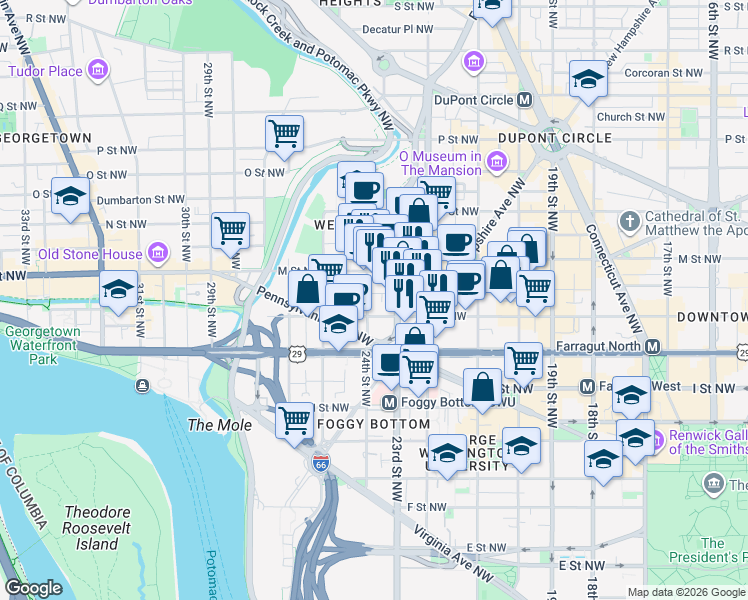 map of restaurants, bars, coffee shops, grocery stores, and more near 101 Independence Avenue Southeast in Washington