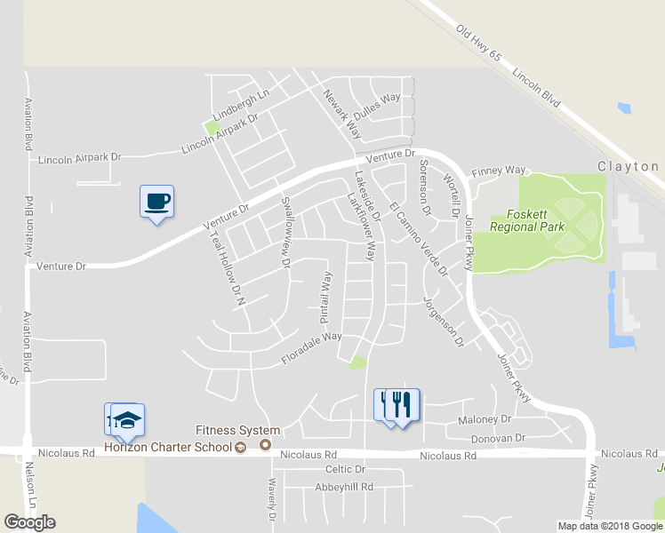 map of restaurants, bars, coffee shops, grocery stores, and more near 1405 Pintail Way in Lincoln