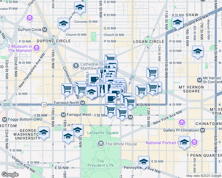 map of restaurants, bars, coffee shops, grocery stores, and more near 101 Independence Avenue Southeast in Washington