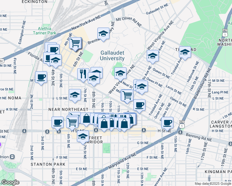 map of restaurants, bars, coffee shops, grocery stores, and more near 101 Independence Avenue Southeast in Washington