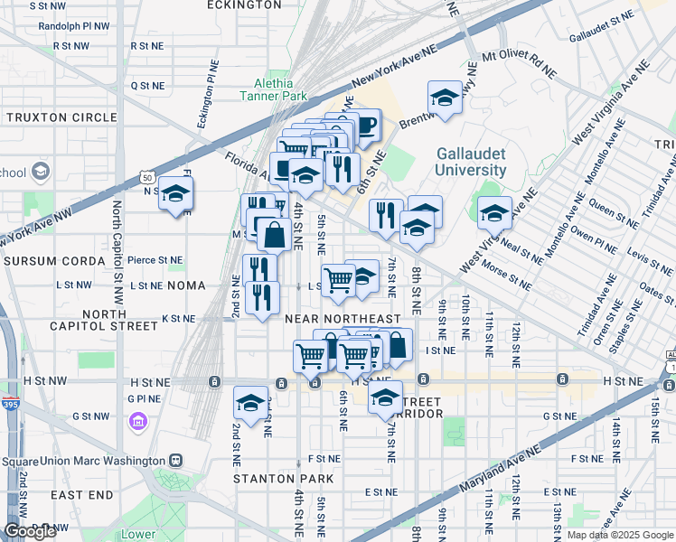 map of restaurants, bars, coffee shops, grocery stores, and more near 101 Independence Avenue Southeast in Washington