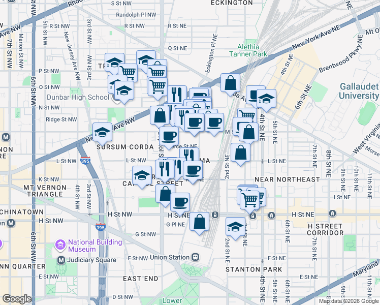 map of restaurants, bars, coffee shops, grocery stores, and more near 101 Independence Avenue Southeast in Washington