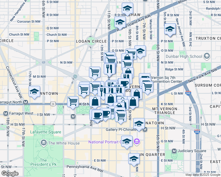map of restaurants, bars, coffee shops, grocery stores, and more near 101 Independence Avenue Southeast in Washington
