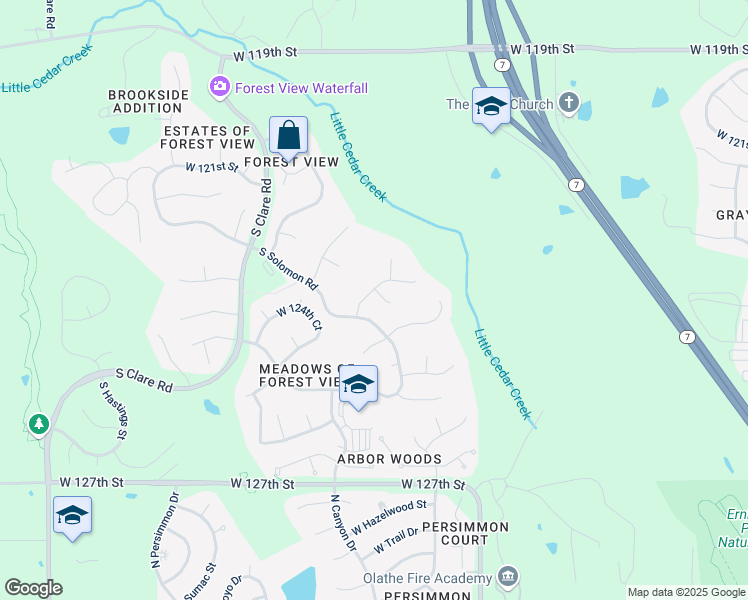 map of restaurants, bars, coffee shops, grocery stores, and more near 23419 West 123rd Terrace in Olathe