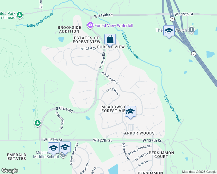 map of restaurants, bars, coffee shops, grocery stores, and more near 23884 West 124th Court in Olathe