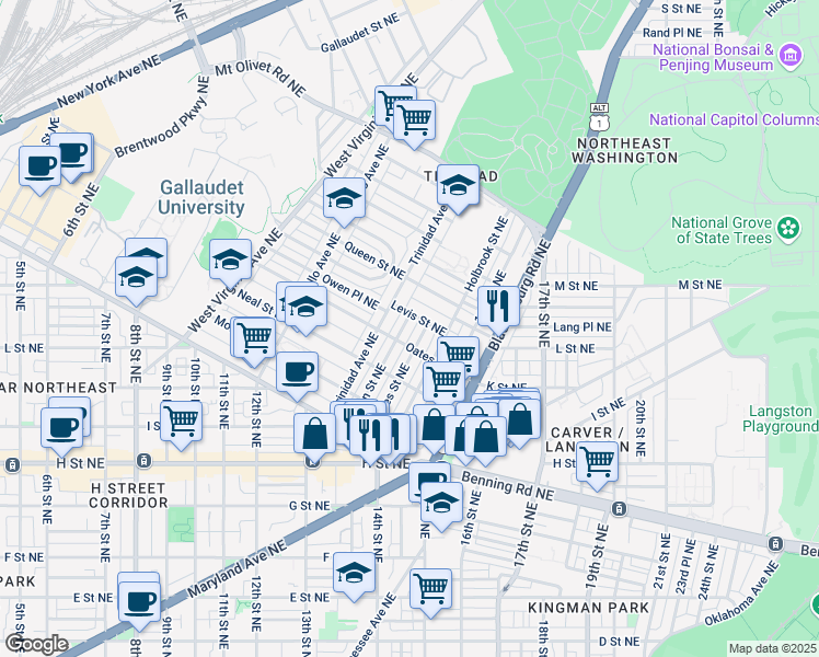 map of restaurants, bars, coffee shops, grocery stores, and more near 101 Independence Avenue Southeast in Washington