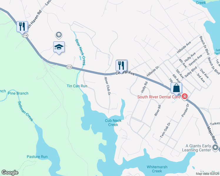 map of restaurants, bars, coffee shops, grocery stores, and more near 3915 River Club Drive in Edgewater