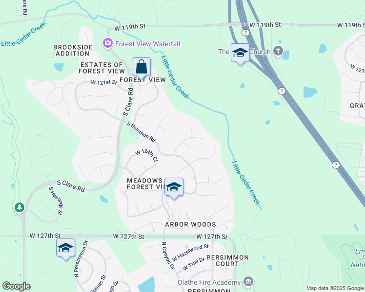 map of restaurants, bars, coffee shops, grocery stores, and more near 23419 West 123rd Terrace in Olathe