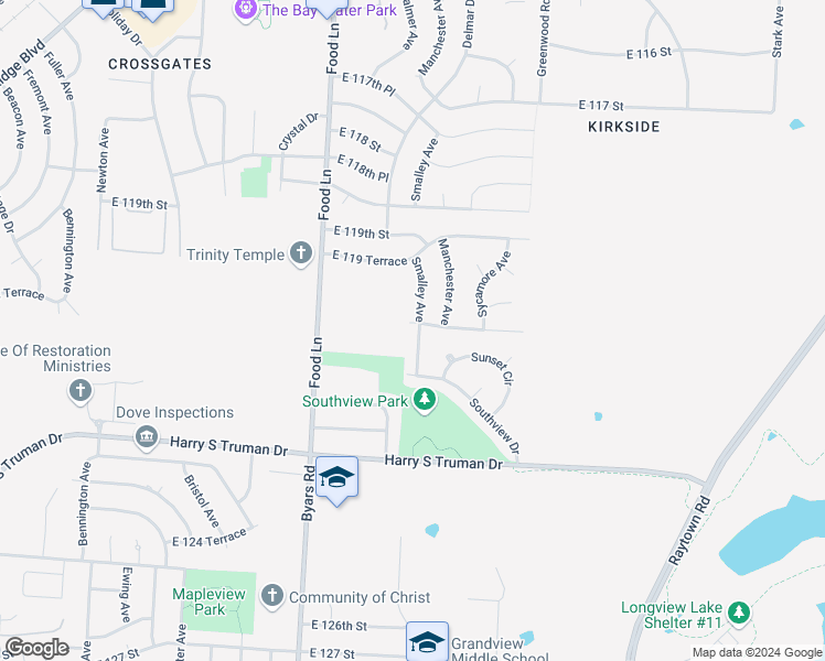 map of restaurants, bars, coffee shops, grocery stores, and more near 12000 Smalley Avenue in Grandview
