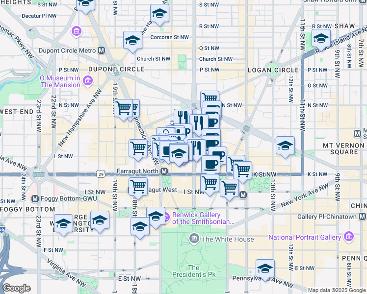 map of restaurants, bars, coffee shops, grocery stores, and more near 101 Independence Avenue Southeast in Washington