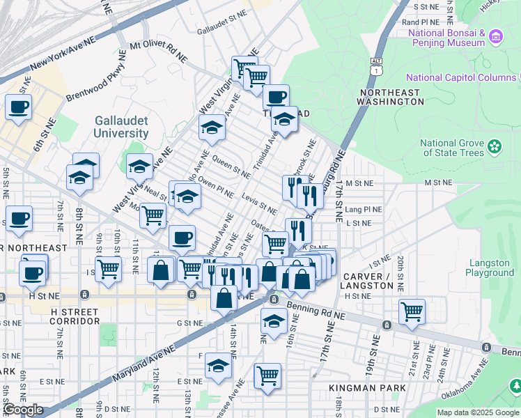map of restaurants, bars, coffee shops, grocery stores, and more near 101 Independence Avenue Southeast in Washington