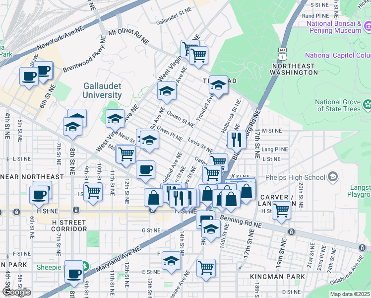 map of restaurants, bars, coffee shops, grocery stores, and more near 101 Independence Avenue Southeast in Washington
