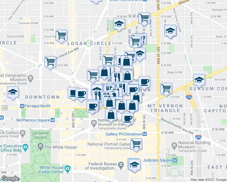 map of restaurants, bars, coffee shops, grocery stores, and more near 101 Independence Avenue Southeast in Washington
